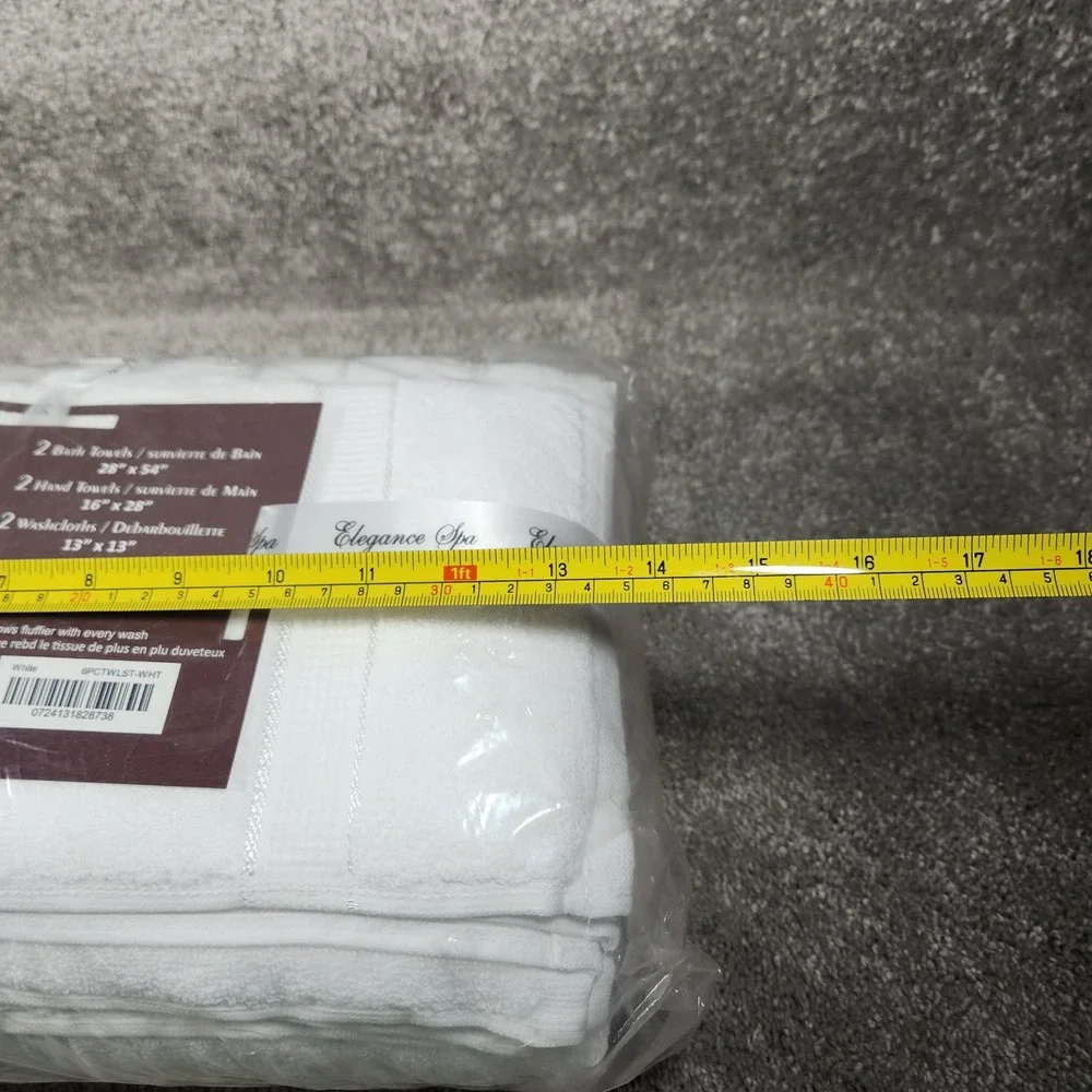 Elegance Spa 6 Pc Towel Set White 100% Cotton Soft Absorbent‎ Bathroom